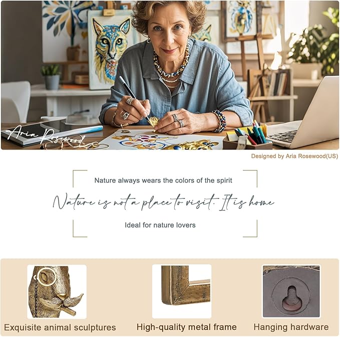 Newinhome Animal Heads Wall Decoration (Gift Metal Frame) Resin Animals Sculptures Head Wall Hanging Decor Gold vintage Wall Sculpture for Living Room Bedroom Office(Rabbit)