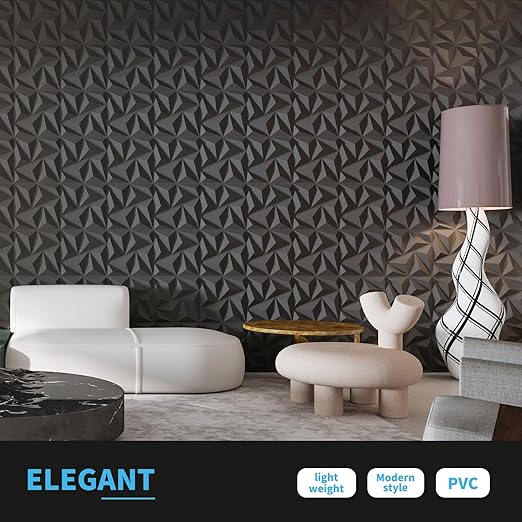 Art3d 3D Wall Panels 100 Pack, 11.8" x 11.8" (97 Sq.ft) PVC Wall Panels - Glue Up Panels Wall Decor for Living Room, Bedroom, Office, Black