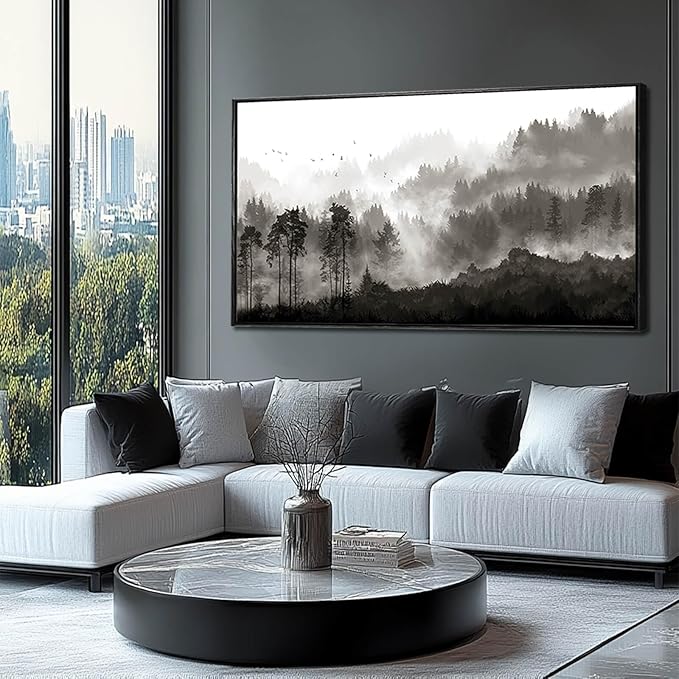 Black and White Framed Wall Art Tree Wall Decor Contemporary Photo Prints 29"x58" Kitchen Artwork Home Decorations for Living Room