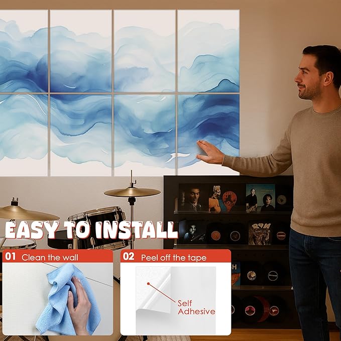 8 pack Art Acoustic Panels with Self-Adhesive,48 x 32Inches Acoustic Wall Art,Better Decorative Sound Proof Panels,Recording Studio/Home/Office Acoustical Treatment,Inks