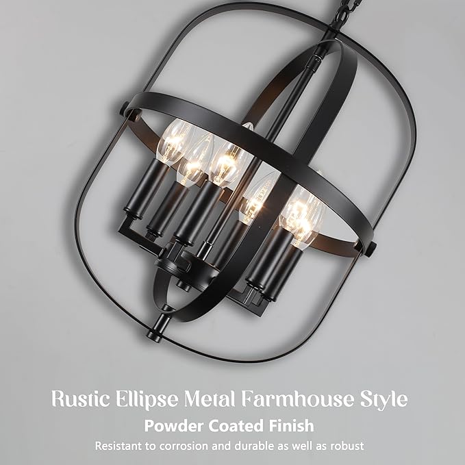 Black Chandelier-6 Light,Modern Farmhouse Chandeliers for Dining Room Light Fixture Entryway Industrial Rustic Geometric Hanging Foyer Lighting Fixtures Kitchen Chandelier for Bedroom Hallway