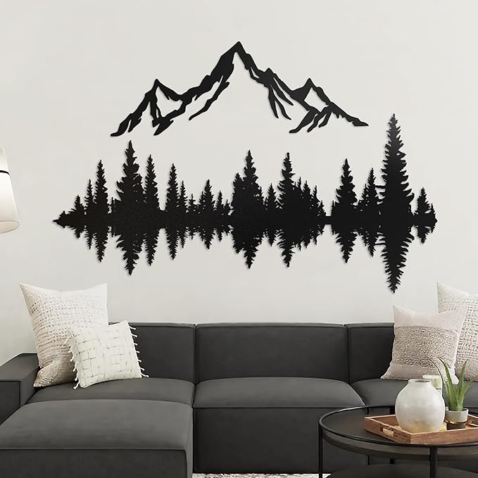 Metal Mountain Wall Art 40" x 32", Mountain Wall Decor, Art Wall Hangings for Living Room, Bedroom, Black, 40 Inch Long