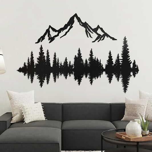 Metal Mountain Wall Art 40" x 32", Mountain Wall Decor, Art Wall Hangings for Living Room, Bedroom, Black, 40 Inch Long