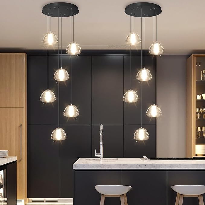 6-Lights Modern Crystal Chandelier for Entrance LED Pendant Light for Kitchen Island Foyer Living Room Bedroom Staircase 3000K