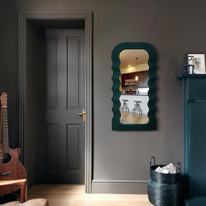 Living Room Mirrors for Wall Decor, 14x28 Arch Wall Mounted Mirror for Girl Teen Women Bedroom Decoration, Cute Hanging Wall Art Room Aesthetics for Modern Tropical Home Office (Dark Green)