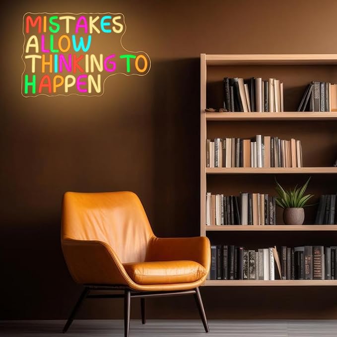 Mistakes Allow Thinking To Happen Neon Sign for Classroom Office Neon Light Colorful Letter Neon Light Sign Sayings Led Neon Lights for Office Classroom Bedroom Library Decoration