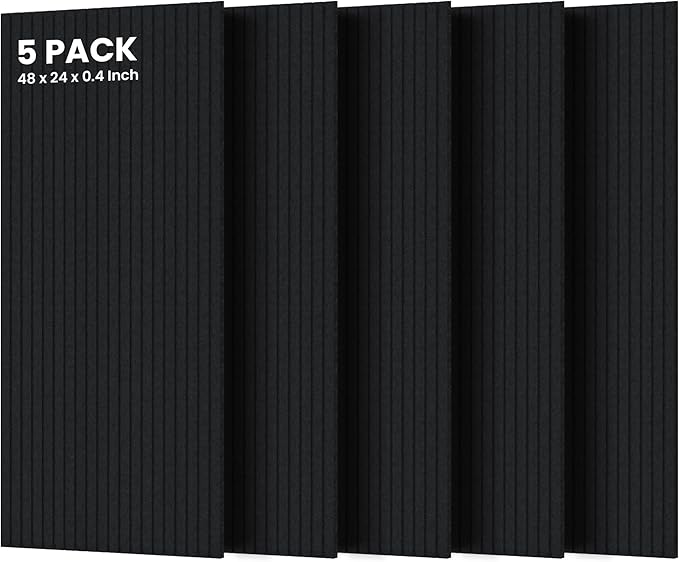 5 Pack Acoustic Panels, 48 x 24x 0.4 Inch Sound Proof Panels for Walls, Premium Wall Sound Absorbing Panels, Decorative Sound Dampening Panels for Media Room, Office and Studio,Black
