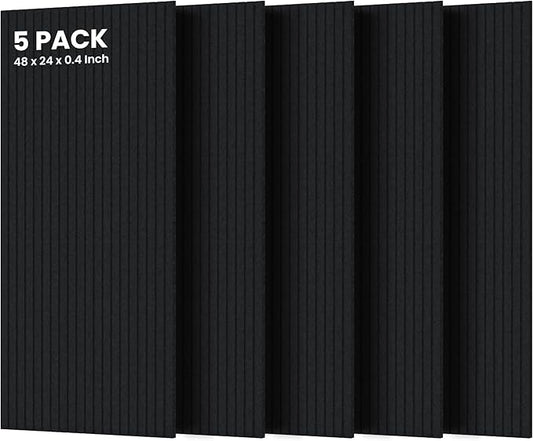 5 Pack Acoustic Panels, 48 x 24x 0.4 Inch Sound Proof Panels for Walls, Premium Wall Sound Absorbing Panels, Decorative Sound Dampening Panels for Media Room, Office and Studio,Black