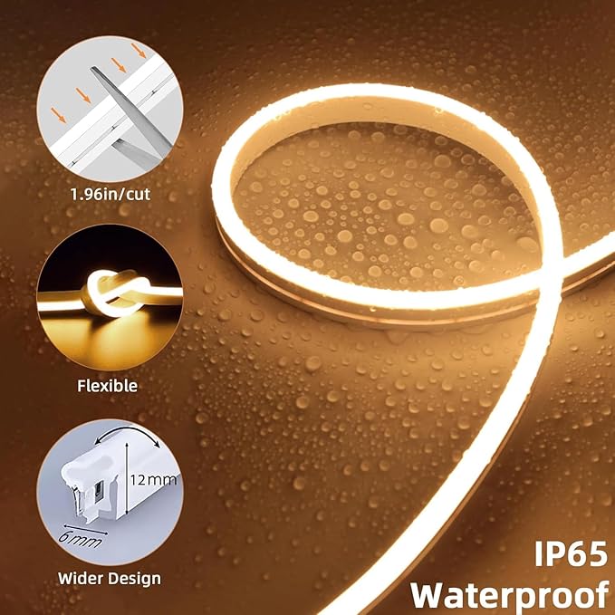 Lamomo LED Rope Lights, 100Ft Warm White Dimmable LED Strip Lights, 24V Waterproof Flexible LED Light Strip, Cuttable Silicone 3000K Neon Lights for Bedroom Indoor Outdoor Decor