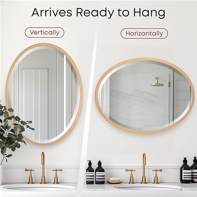 OVALCREST - Oval Wooden Beveled Wall Mirror for Home Decor, Bathroom, Vanity, Bedroom, Living Room, Hallway - London Style (Gold Paint) 31.1 x 25.1
