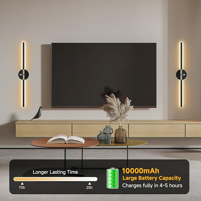 Battery Operated Wall Sconce with 360°DIY Independently Rotate Lamp,Wireless Magnetic Wall Lights with Remote,Timer,Dimmable 3000K-6500K,RGB Wall Sconces Decor for Bedroom,Living Room10000mAh