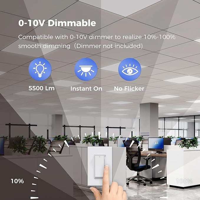 AIKVSXER 2 Pack 2x2 LED Flat Panel Light - Selectable 5 CCT 3000K-6500K & 5 Wattage 30-50W 5500Lm 0-10V Dimmable 2x2 led Drop Ceiling Lights 120-277V for Commercial and Home