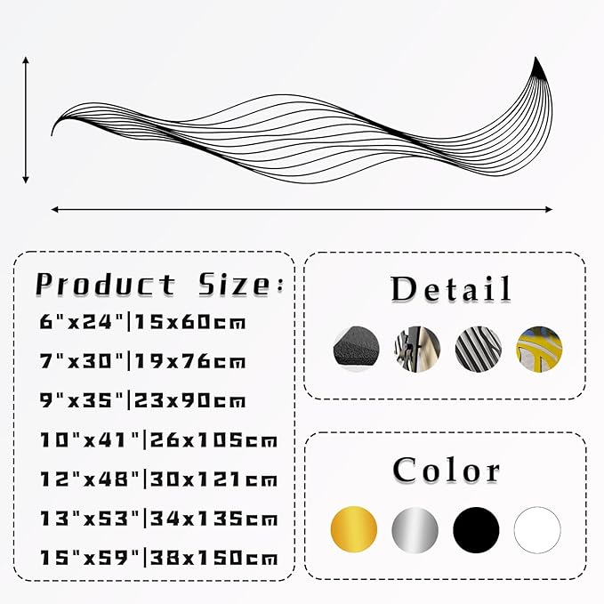 Abstract Lines Metal Wall Decor, Line Twist Wall Art, Abstract Wall Art, Large Contemporary Metal Sculpture, Modern Wall Decor, Spiral Wall Art, Office Home Decor, Housewarming Gift (7"x30"|19x76cm, Silver)