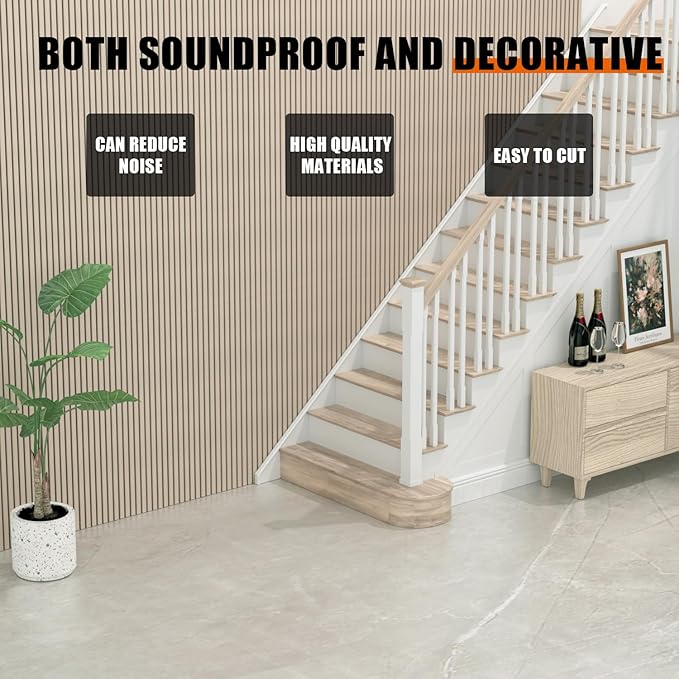 2 PCS wooden slats sound-absorbing panels, 3D groove wood grain sound absorbing panels, stylish decoration, significant noise reduction effect, suitable for walls and ceilings (Oak)