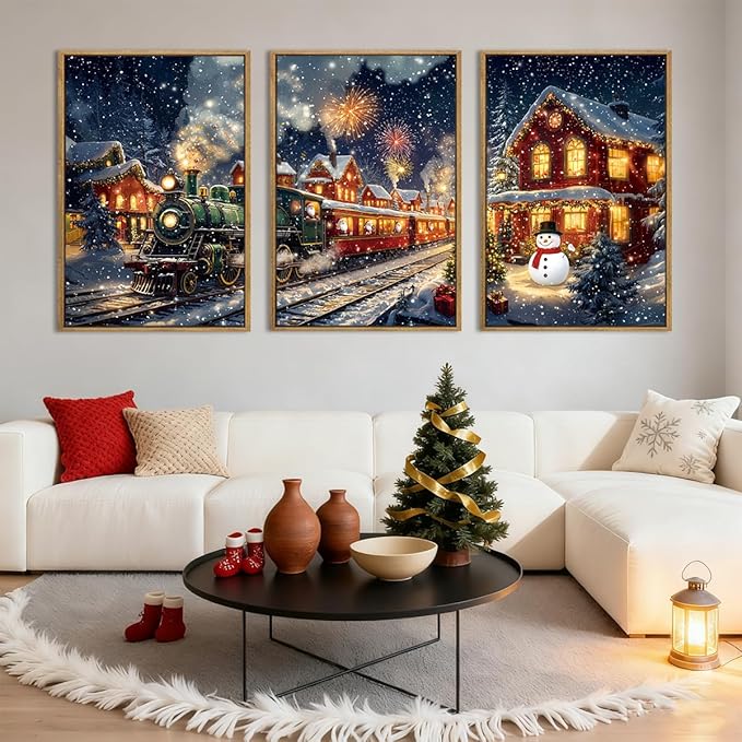 BINCUE Christmas Wall Art Winter Christmas Prints Framed Wall Painting Decor for Living Room Bedroom Dining Room 16x24 Inch Set of 3