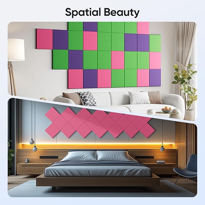 12 Pack 12" X 12" X 0.4" Acoustic Panels for Wall Sound Absorbing, Square Self-Adhesive Sound Panel, High Density Suitable for Multiple Scenarios(PeachPink)