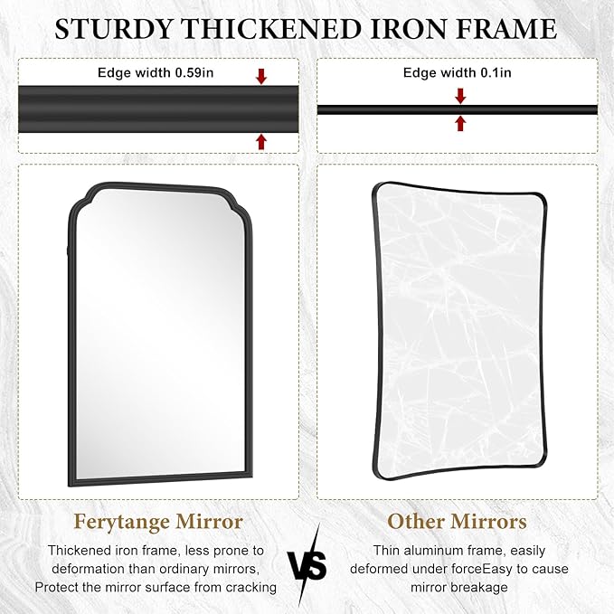 20X30 Inch Black Metal Framed Bathroom Mirror for Wall, Matte Black Bathroom Vanity Mirror, Rectangular Rounded Decor Mirror Anti-Rust, Tempered Glass (Black 20" x 30")