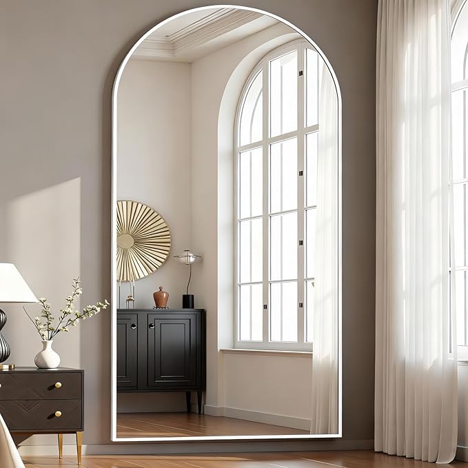 Arched Full Length Mirror, 78"x38" Large Floor Mirror with Stand, Oversized Full Body Mirrors for Leaning or Hanging, Wall Mounted Mirrors for Bedroom, Living Room,Dressing Room, White