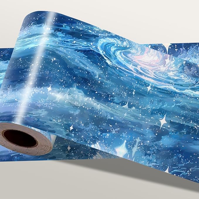 Blue Galaxy Wallpaper Border 196x4 Inch Peel and Stick Wall Border Self Adhesive Cosmic Starry Sky Removable Vinyl Trim for Living Room Bedroom Bathroom Kitchen Cabinet Decoration