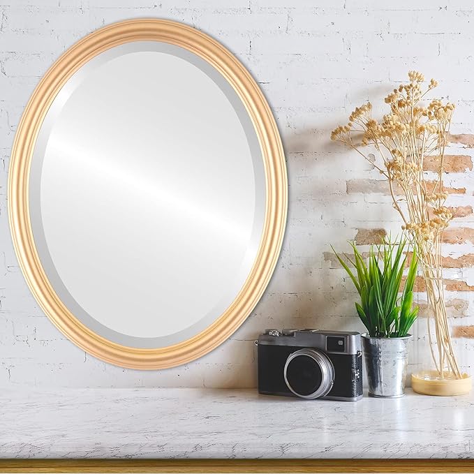 OVALCREST Oval Beveled Wall Mirror for Home Decor - Saratoga Style - Gold Spray - 18x22 Outside Dimensions
