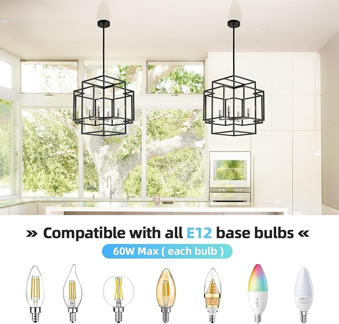 4-Light Black and Brushed Nickel Chandeliers, Foyer Lighting Fixtures for High Ceilings, Farmhouse Chandeliers for Dinning Room Entryway Staircase, Rectangular Pendant Light for Kitchen Island