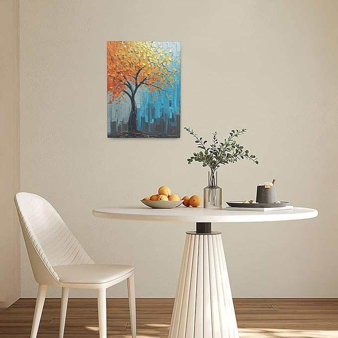 Abstract Wall Art Gold Tree Framed Modern Artwork Canvas Painting Textured Tree of Life Pictures Home Decor For Living Room Bedroom Bathroom Office 12"X16"