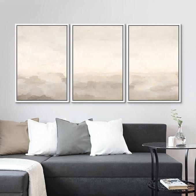 MUDECOR Framed Canvas Print Wall Art Abstract Prints Minimalist Modern Art Neutral Home Decor for Bedroom - 16"x24"x3 White