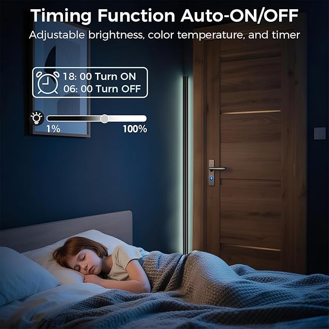 2PCS RGB Corner Floor Lamp, 60 Inch Bright Standing Lamps for Bedroom with APP and Remote Modern Floor Lamp Color Changing Ambience Light with Music Sync and 16 Million Colors