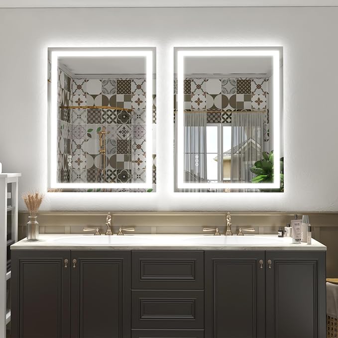 26x36 LED Mirror for Bathroom, Lighted Vanity Mirror for Wall, Dimmable, Anti-Fog, Shatter-Proof, ETL Listed (Front Lights + Backlit)