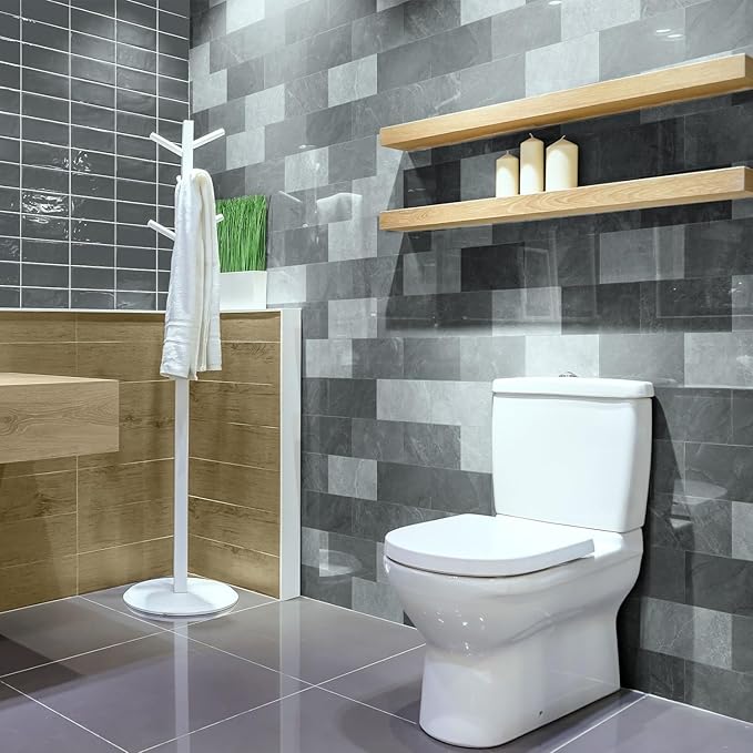 64-Pack Peel and Stick Backsplash Marble Wall Tiles, Waterproof 4" x 8" Glossy Imitation Gentleman Gray Marble, PVC Shower Wall Panels for Interior Wall Decor; Tile for Kitchen, Bathroom & Fireplace