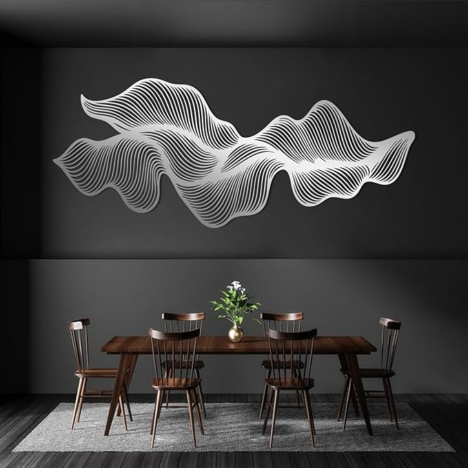 Abstract Line Metal Wall Art, Modern Luxury Line Metal Wall Decor, Irregular Geometric Wall Decor, Abstract Minimalist Line Wall Art, Contemporary Wall Hanging for Living Room (White, 59"x24"/150x62cm)