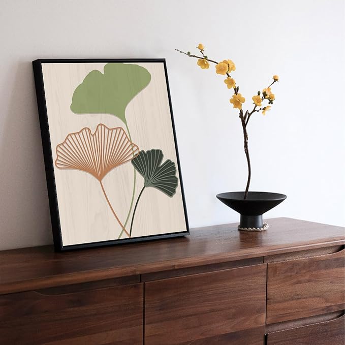 LHIUEM Framed Botanical Wall Art Leaf Art Pieces Zen Canvas Wall Art Set of 3(12”X16”) Boho Bedroom Wall Decor Sage Green Pictures Unique Plants Prints Colorful Modern Artworks for Living Room Office