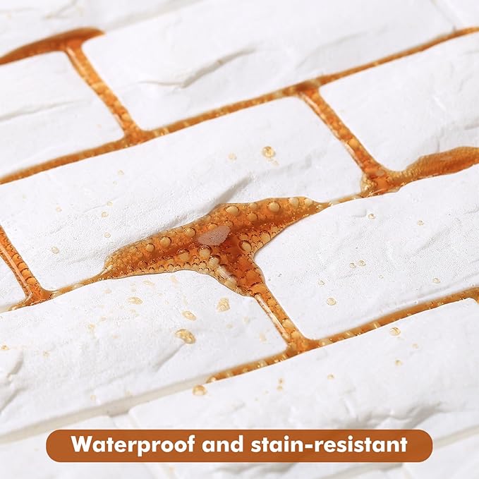 30 Pcs 3D Wall Panels, White Brick Printable 3D Wallpaper Stick and Peel, Self Adhesive Waterproof Foam Faux Brick Paneling for Bedroom, Bathroom, Kitchen, Fireplace (29.06 sq feet Coverage)