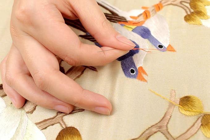 100% Handmade Embroidery Framed Red Crowned Japanese Cranes & Cherry Blossoms Oriental Wall Hanging Art Asian Decoration Tapestry Artwork Picture Gifts 31074WFB1