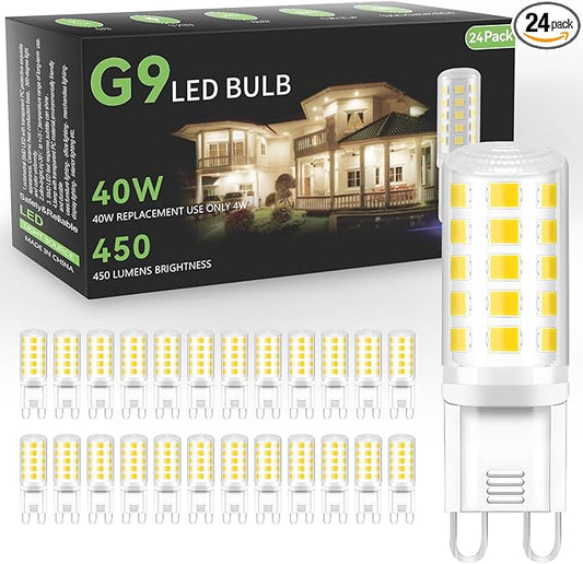 TJOY 24 Pack G9 LED Bulb 4W, 40 Watt Equivalent Halogen, 6000K Daylight Chandelier Light Bulbs, T4 G9 Bi-pin Base for Crystal Chandelier Home Lighting, 360 Degree Angle, 120V,Non-dimmable