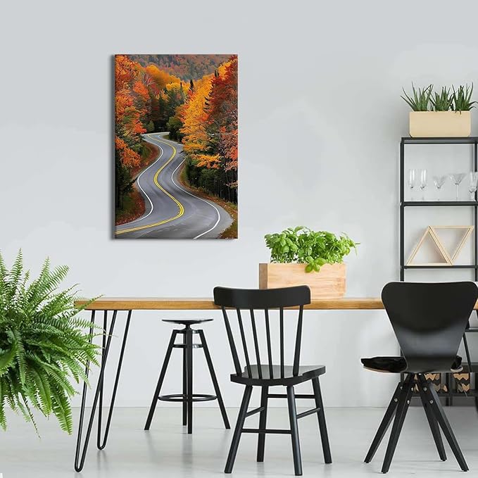 Large Forest Wall Art Autumn Mountain Pictures Wall Decor for Living Room Farmhouse Country Road Landscape Canvas Prints Nature Red Orange Woodland Artwork for Kitchen Office Home Decoration 24x36"