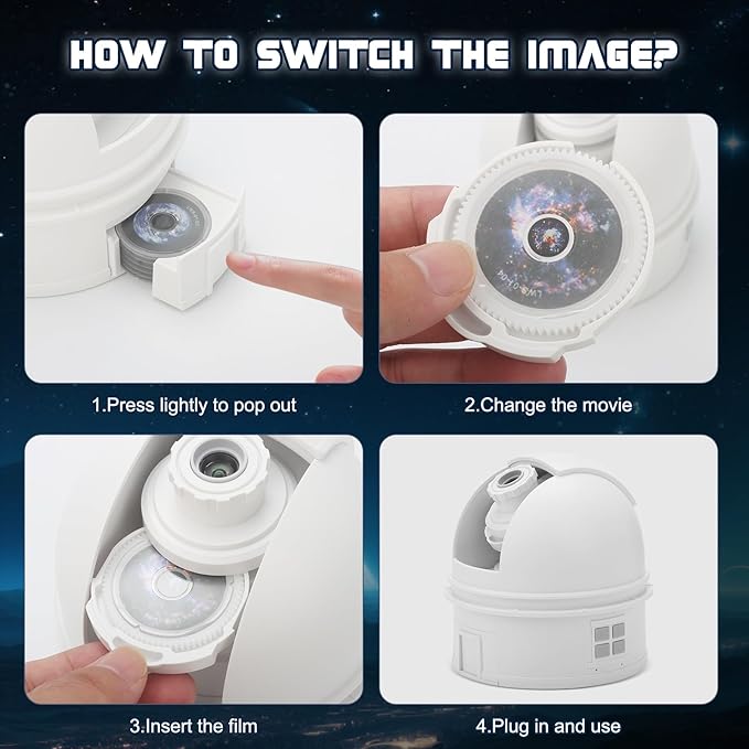 Observatory-Inspired Star Projector for Kids & Adults – HD Focus Adjustable Galaxy Lamp with 12 Discs, Voice Astronomy Education, Auto Shut-Off, White Noise, Rotating & Brightness Control