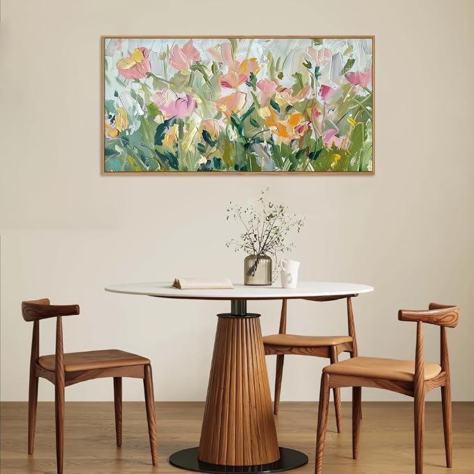 CHDITB Floral Framed Canvas Wall Art, 20"X40" Watercolor Nature Wildflower Plant Textured Painting, Modern Flower Wall Decor, Large Floral Artwork for Kitchen, Bedroom, Office Living Room Wall Decor