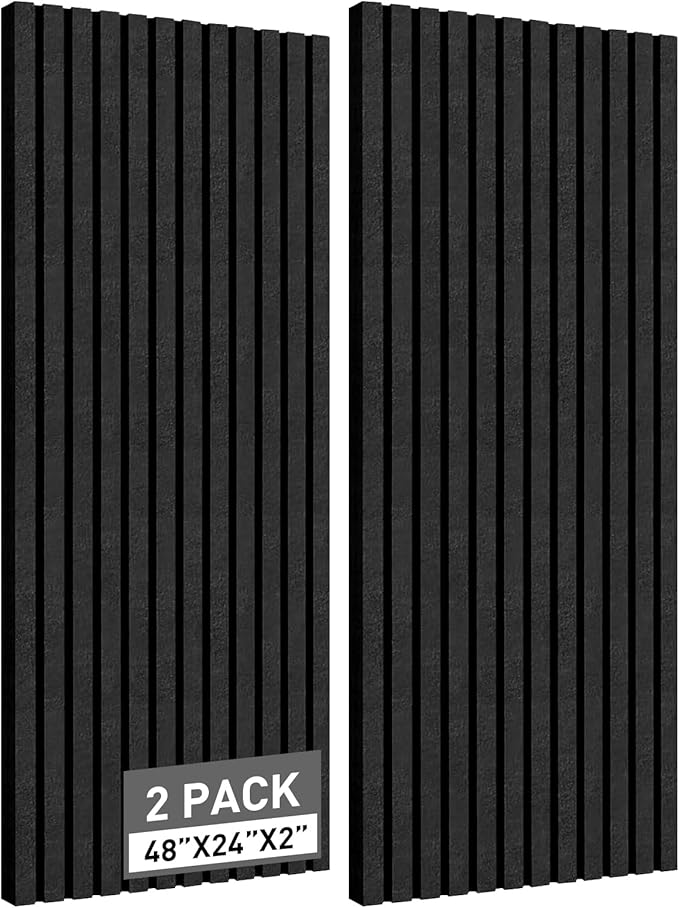 Acoustic Foam Panels, 48 x 24 x 2 inches, 2 Pack Soundproof Foam Wall Panels High Density Noise Canceling Studio Foam for Echo Absorption Home Office (Black 2 Pack, 48" x 24" x 2")