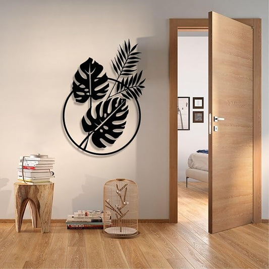 Metal Palm Tree Wall Decor, Palm Leaves Metal Wall Art, Tropical Metal Art Wall Decor, Palm Leaf Wall Decor, Metal Leaf Wall Decor, Metal Plant Wall Decor, Metal Wall Art for Living Room (18x13 inches / 47x34 cm, Black)