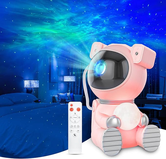 Astronaut Galaxy Projector, Star Projector with Timer and Remote, Night Light with Moon Lamp, LED Nebula Lamp for Kids Adults, Room Decor Gift (Pink)