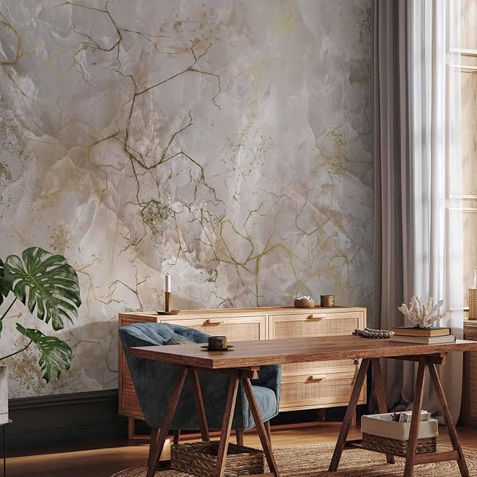 artgeist Wall Mural Abstract 154x110 in - XXL Peel and Stick Self-Adhesive Wallpaper Removable Large Sticker Foil Wall Decor Print Picture Image Design Faux Marble White f-C-0492-a-a