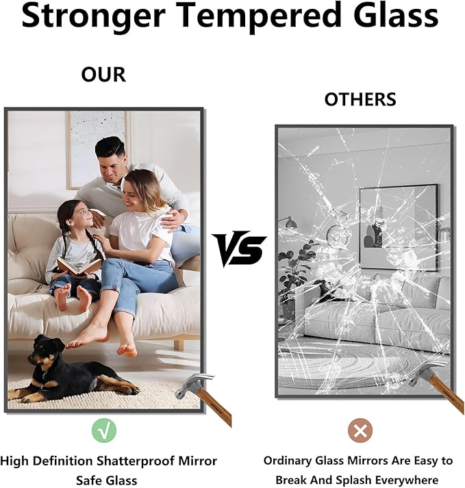 Bathroom Mirror 36x55 Black Bathroom Wall-Mounted Mirrors, Modern Vanity Mirror for Bedroom, Living Room, Aluminum Alloy Frame Allow to Hang Horizontally or Vertically