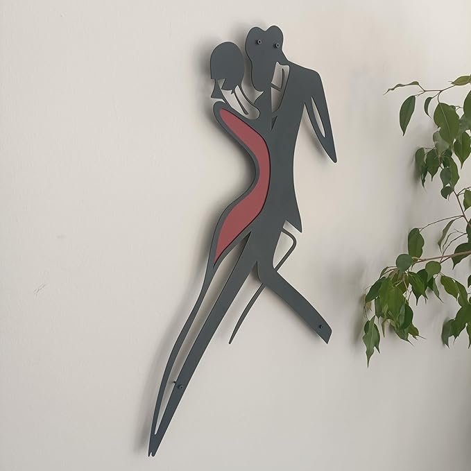Metal Wall Art – Modern Abstract Multicolor Art-Inspired Sculpture – Minimalist Wall Decor for Living Room, Bedroom, or Office – Contemporary Handmade Artwork (Dancing Couple Blackman, 16 inches)