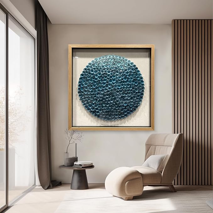 LIUZEYUE - Frame artwork on the wall, handmade wooden flowers, 3D wall decoration, modern living room, 59 "x59 blue