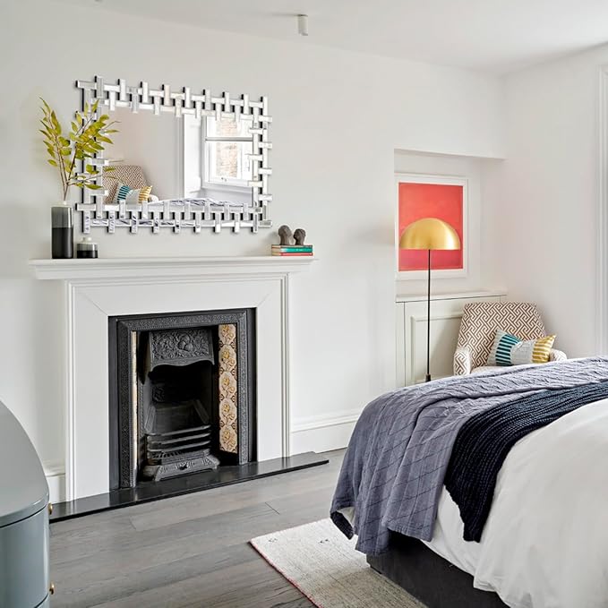 Large Decorative Wall Mirror, 40'' X 28'' Elegant Living Room Mirror with Beveled Mirrored Frame, Rectangular Accent Mirror for Entryway, Bathroom, Dining Room