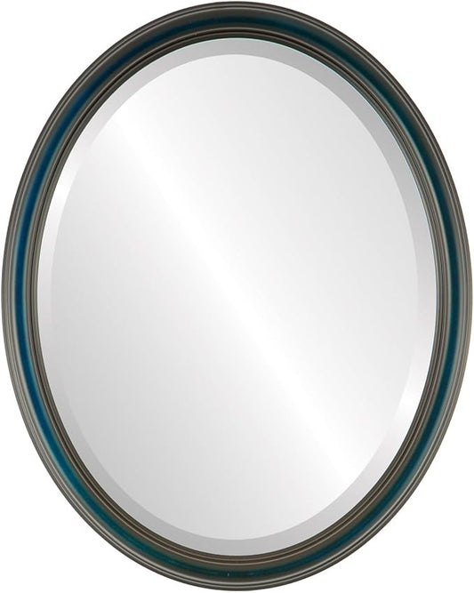 OVALCREST Oval Beveled Wall Mirror for Home Decor - Saratoga Style - Royal Blue - 20x26 Outside Dimensions