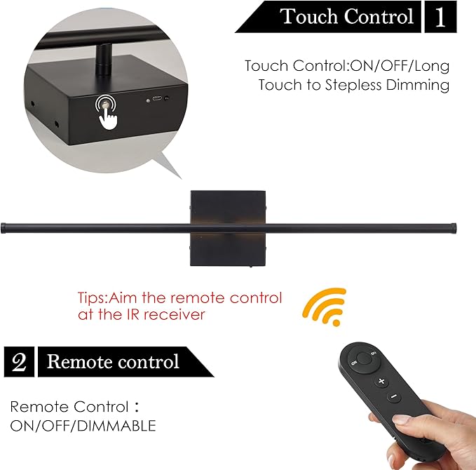 Battery Operated Wall Sconces with Remote Control, Dimmable Wall Sconces Set of Two, 350°Rotate, 3000K LED Black Wireless Wall Light for Living Room, Hallway, Bedroom, 28.3 Inch (2 Pack)