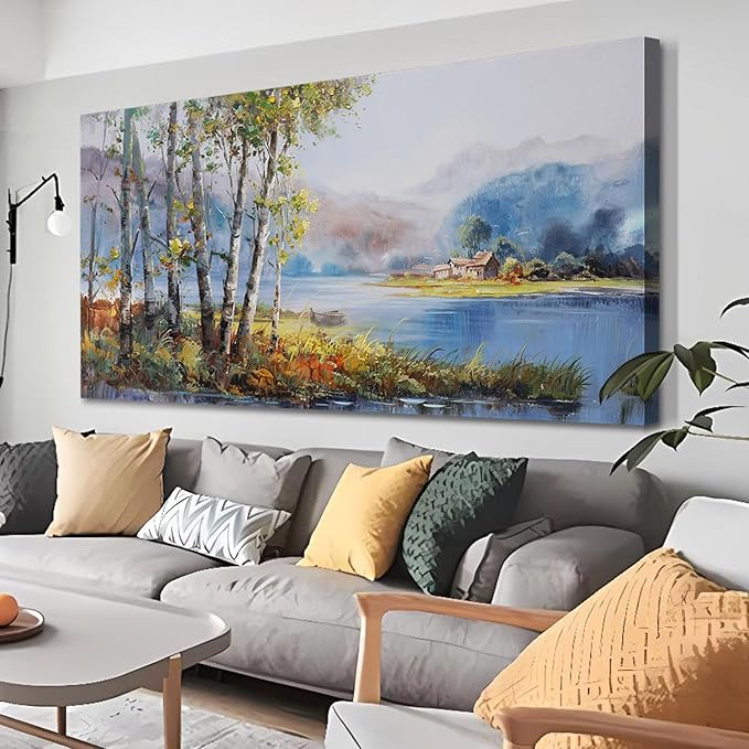 Arjun Landscape Canvas Wall Art for Living Room Nature Painting Bedroom Tree Scenery Textured Picture Framed Large Size Artwork Office Home Wall Decor, 48"x24"