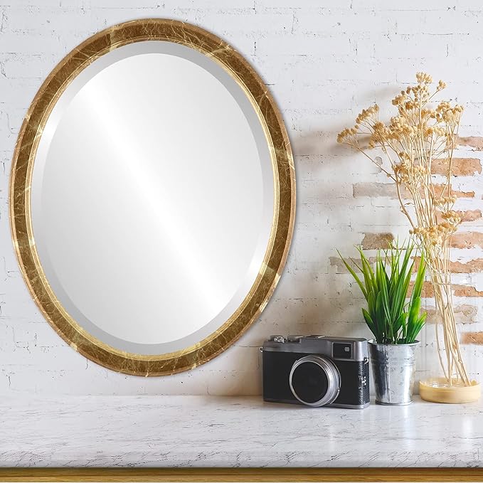 OVALCREST Oval Beveled Wall Mirror for Home Decor - Toronto Style - Champagne Gold - 18" x 14"